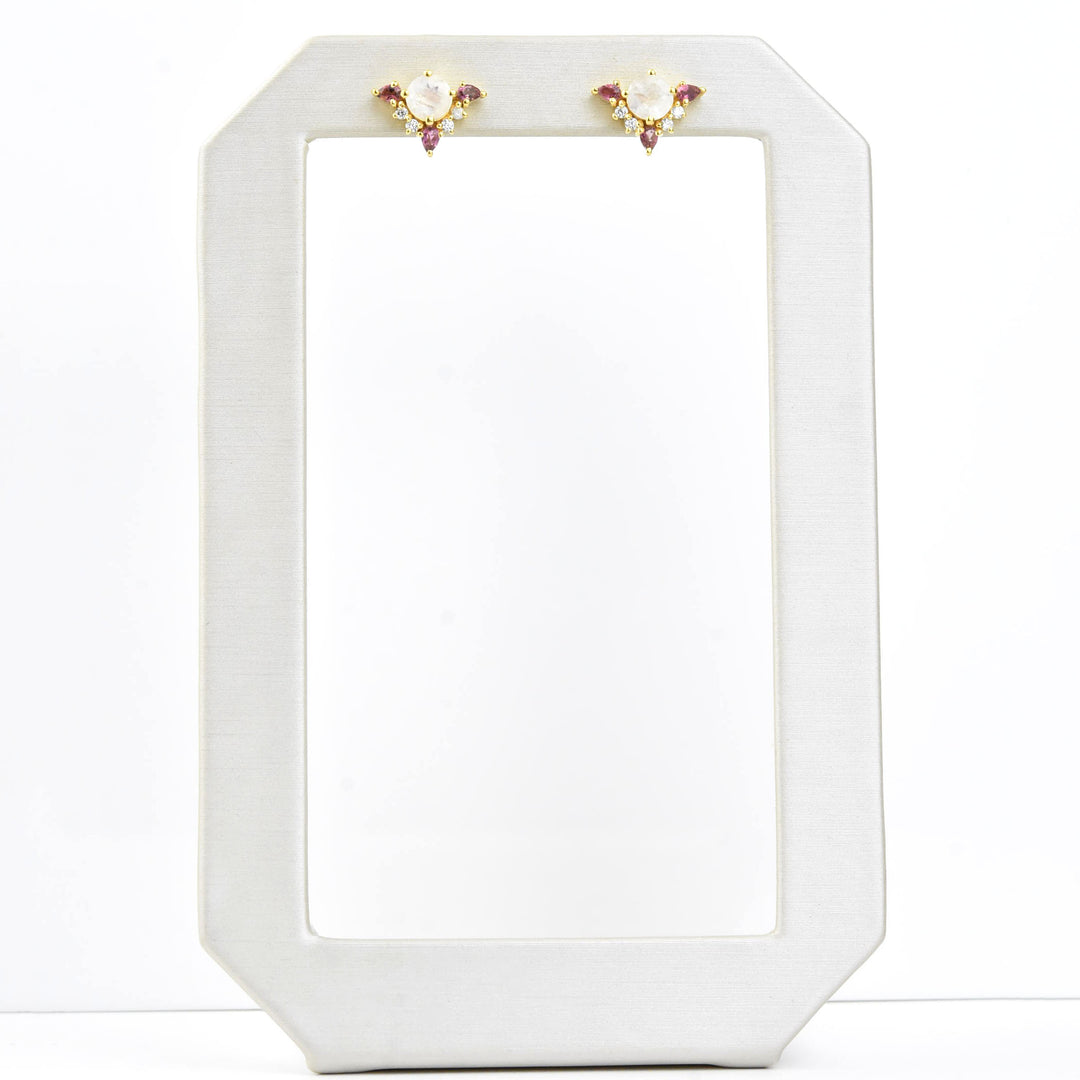 Rainbow Moonstone & Pink Topaz Unicorn Dream Studs - Goldmakers Fine Jewelry