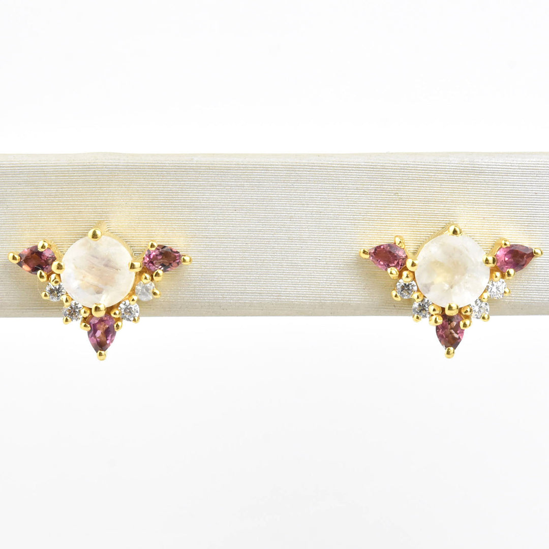 Rainbow Moonstone & Pink Topaz Unicorn Dream Studs - Goldmakers Fine Jewelry