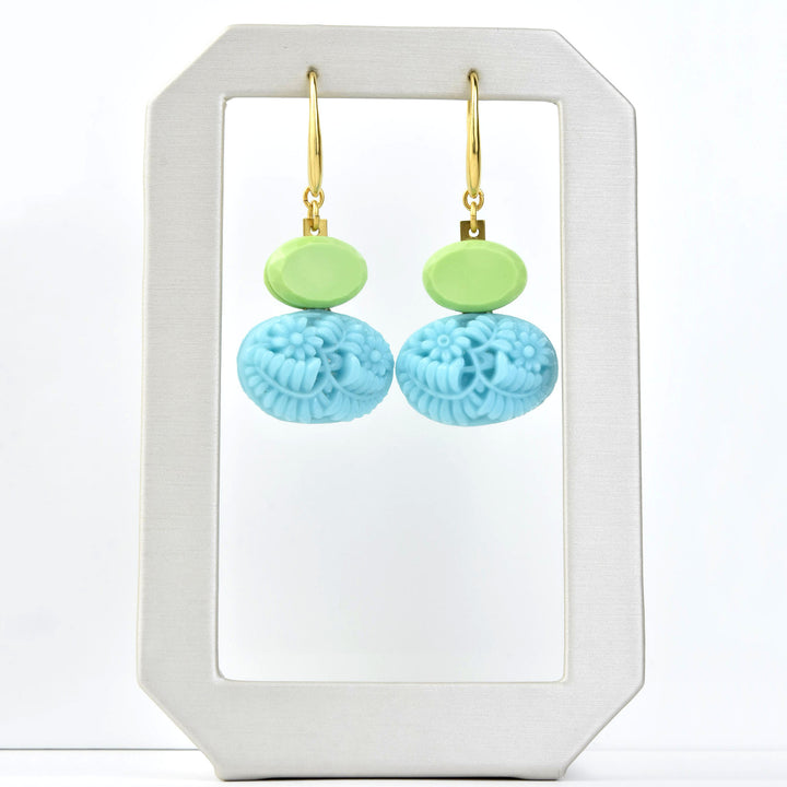 Vintage Baby Blue Glass Bead Earrings - Goldmakers Fine Jewelry