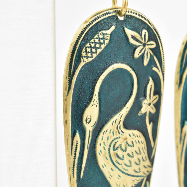 Teal Crane Earrings - Goldmakers Fine Jewelry