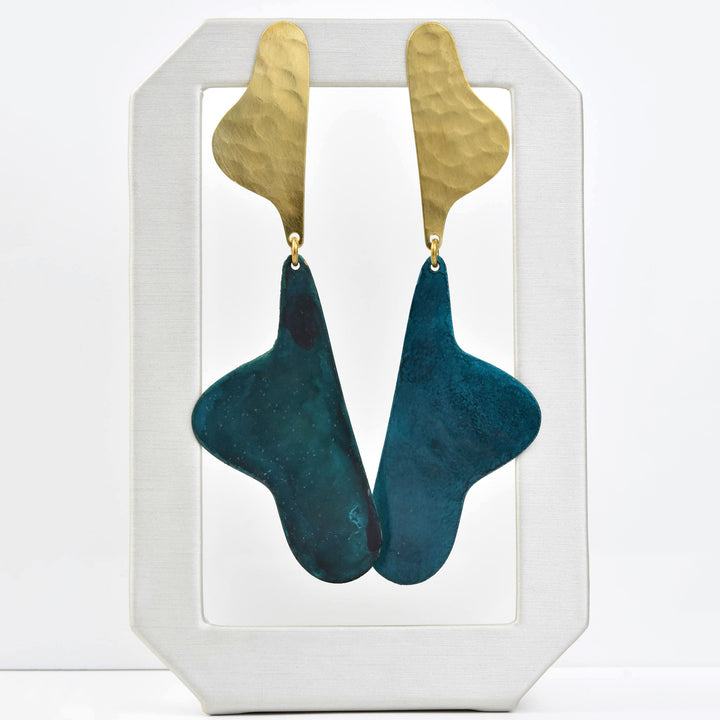Teal Sculptura Earrings - Goldmakers Fine Jewelry