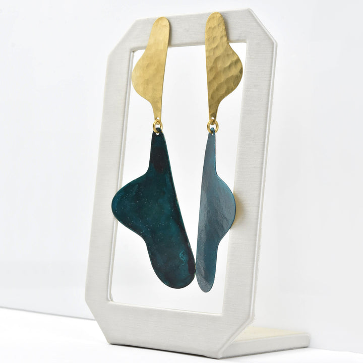 Teal Sculptura Earrings - Goldmakers Fine Jewelry