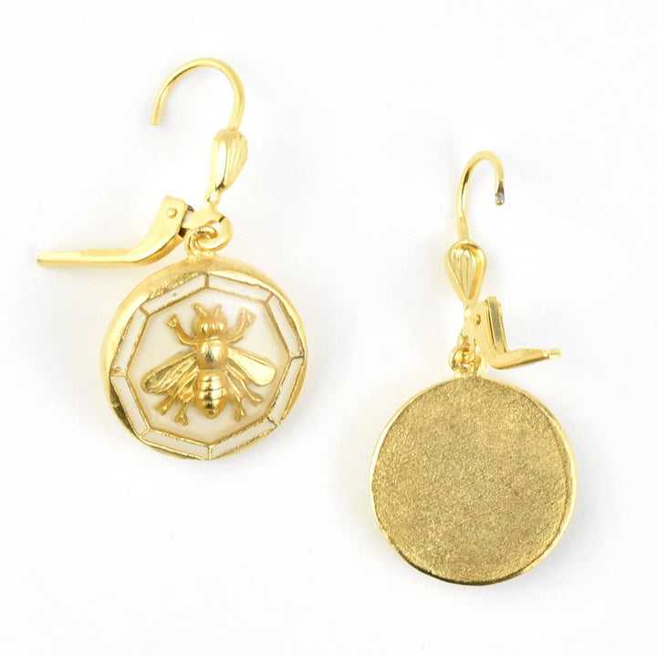 Enamel Bee Earrings in White - Goldmakers Fine Jewelry