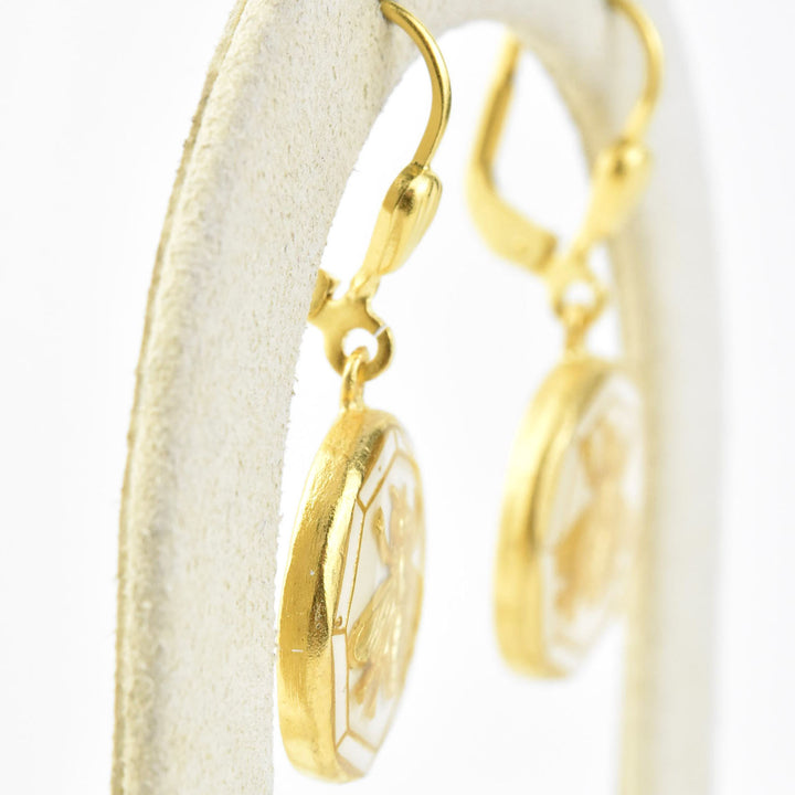 Enamel Bee Earrings in White - Goldmakers Fine Jewelry