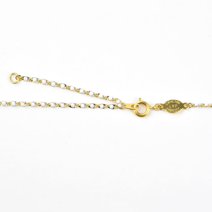 White Enamel Bee Necklace w/ Beaded Chain - Goldmakers Fine Jewelry