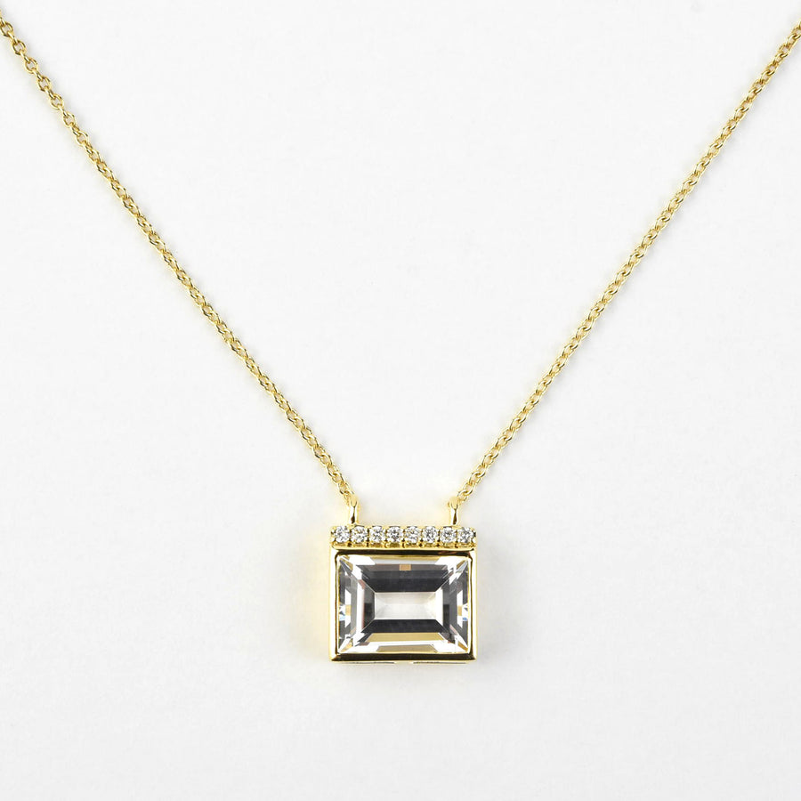 White Quartz and Diamond Necklace in Yellow Gold - Goldmakers Fine Jewelry