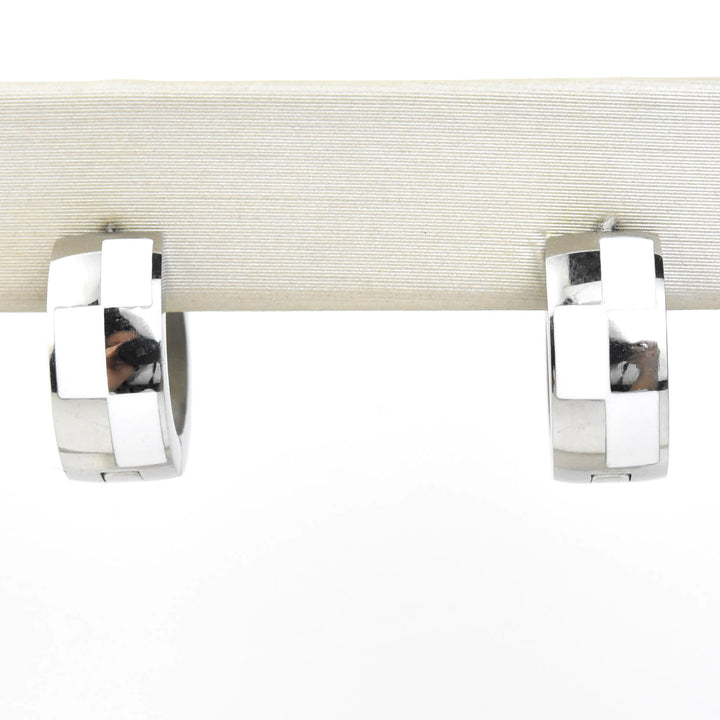 Checkered Rounded Super Chunky Huggie Hoops - Goldmakers Fine Jewelry