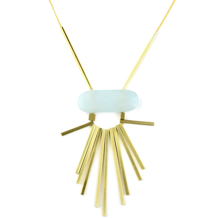 White Agate and Brass Fringe Necklace