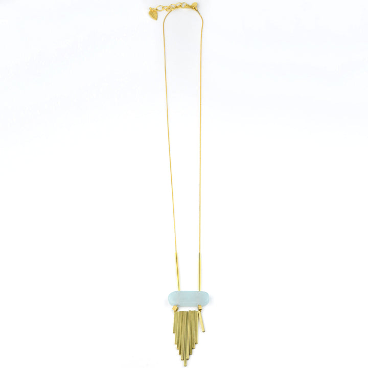 White Agate and Brass Fringe Necklace