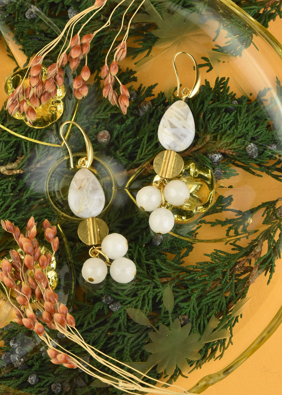 White Agate Cluster Earrings