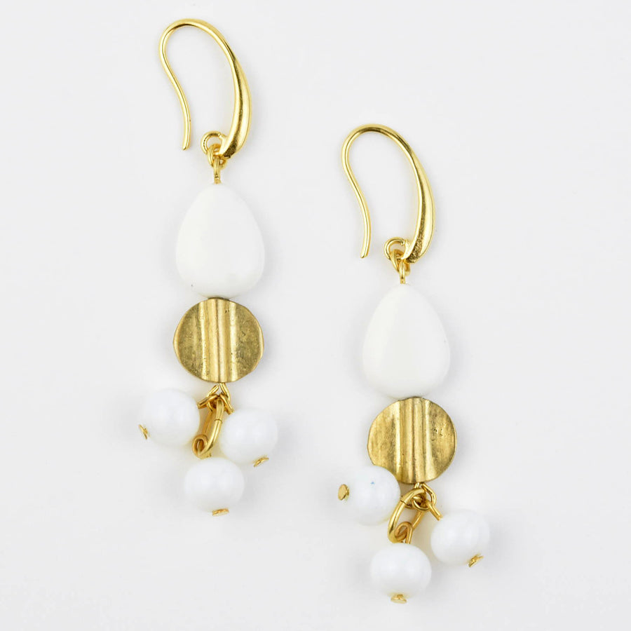 White Opal Glass Bead Drop Earrings - Goldmakers Fine Jewelry