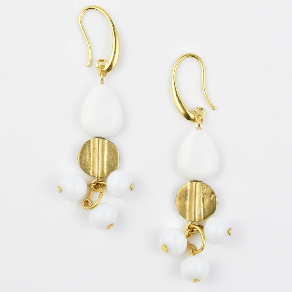 White Opal Glass Bead Drop Earrings - Goldmakers Fine Jewelry