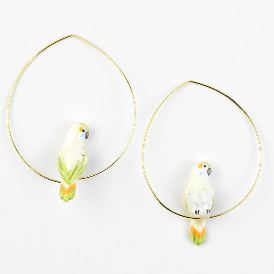 White Parakeet Hoop Earrings - Goldmakers Fine Jewelry