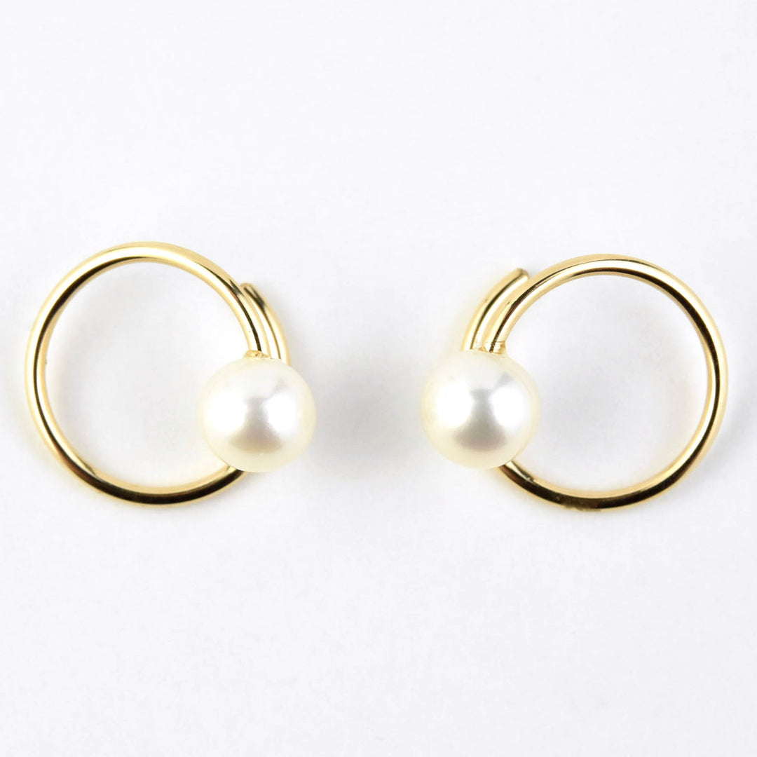 White Pearl Swirl Earrings, Gold Fill