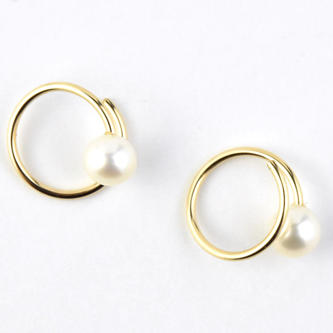 White Pearl Swirl Earrings, Gold Fill