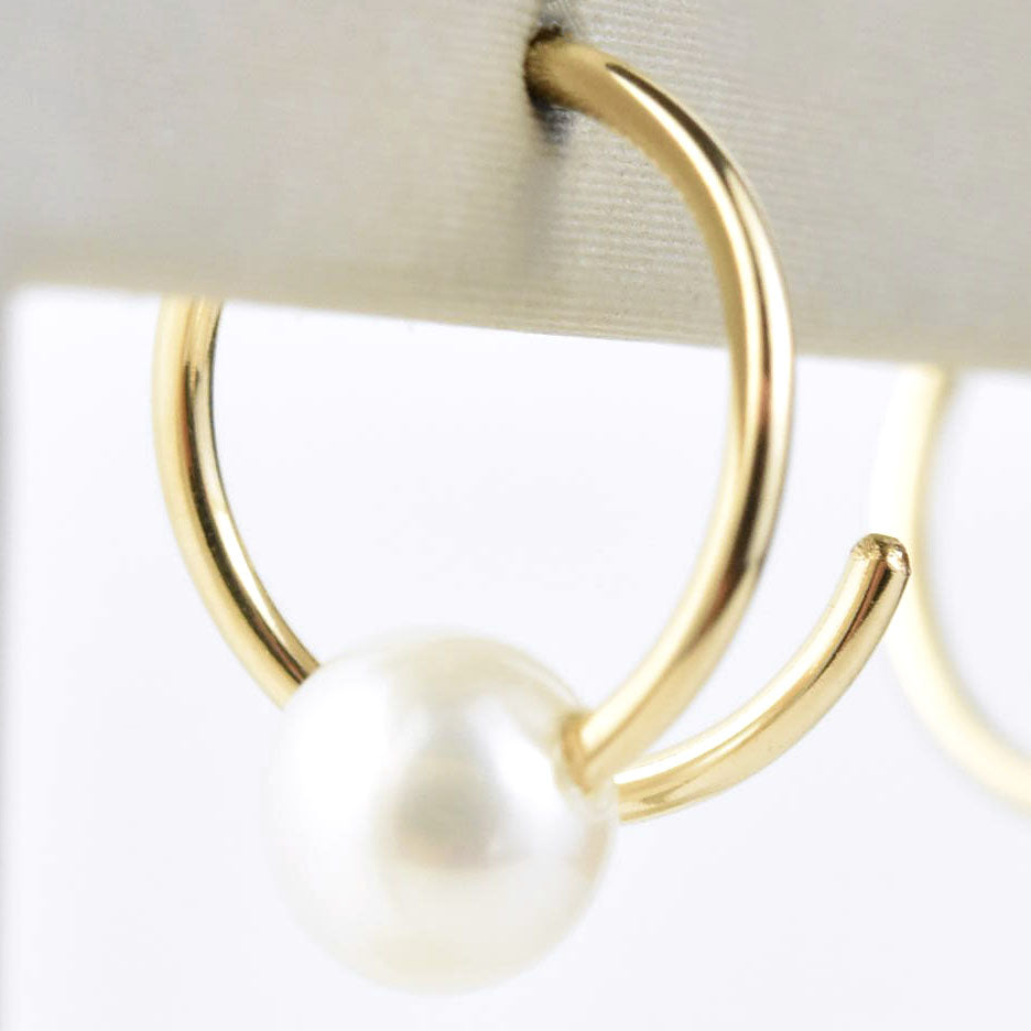 White Pearl Swirl Earrings, Gold Fill