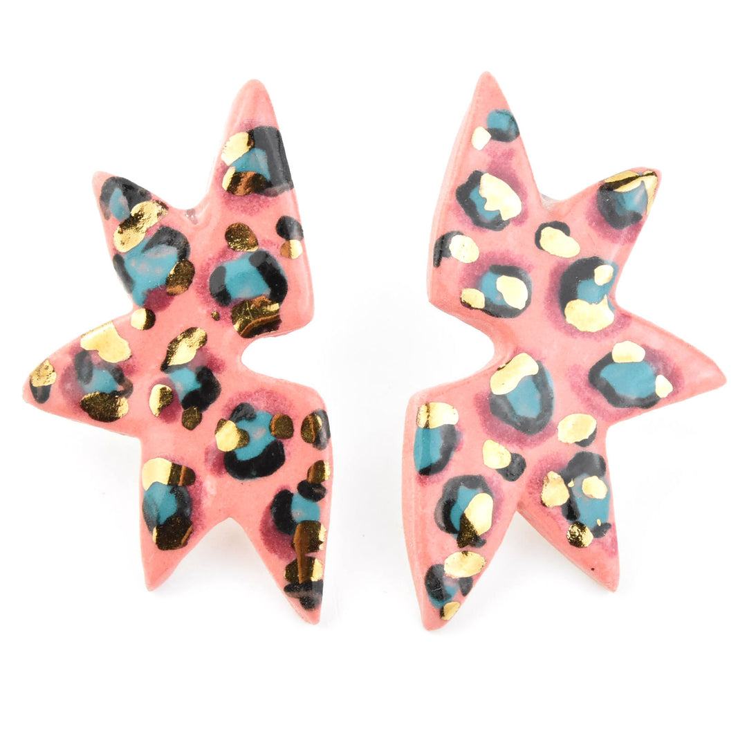 Winged Studs in Pink Leopard - Goldmakers Fine Jewelry
