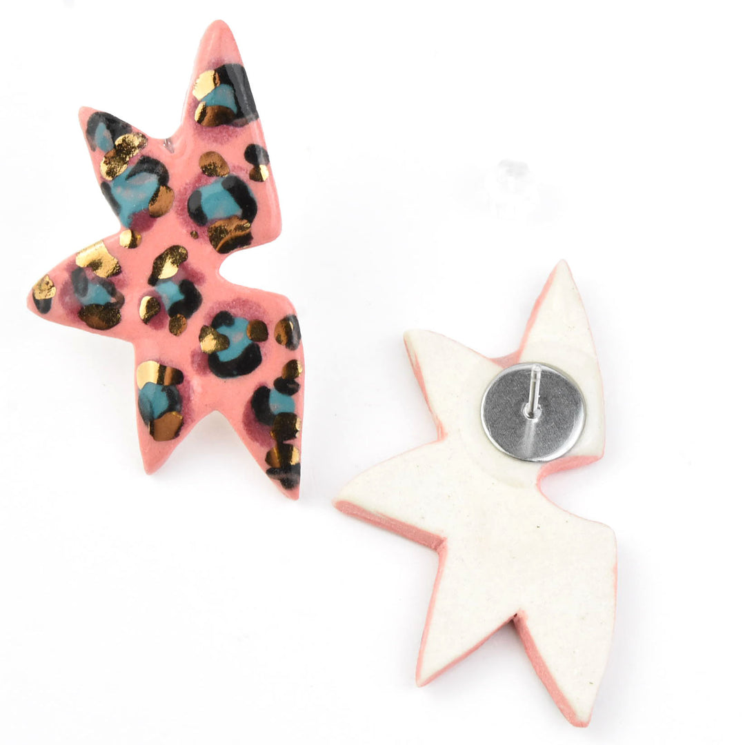 Winged Studs in Pink Leopard - Goldmakers Fine Jewelry