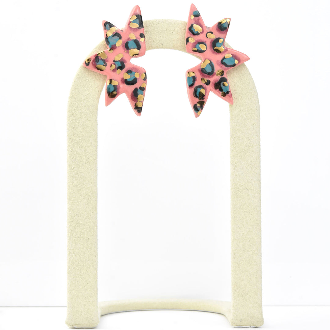 Winged Studs in Pink Leopard - Goldmakers Fine Jewelry