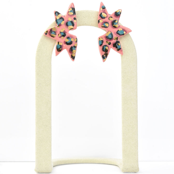 Winged Studs in Pink Leopard - Goldmakers Fine Jewelry