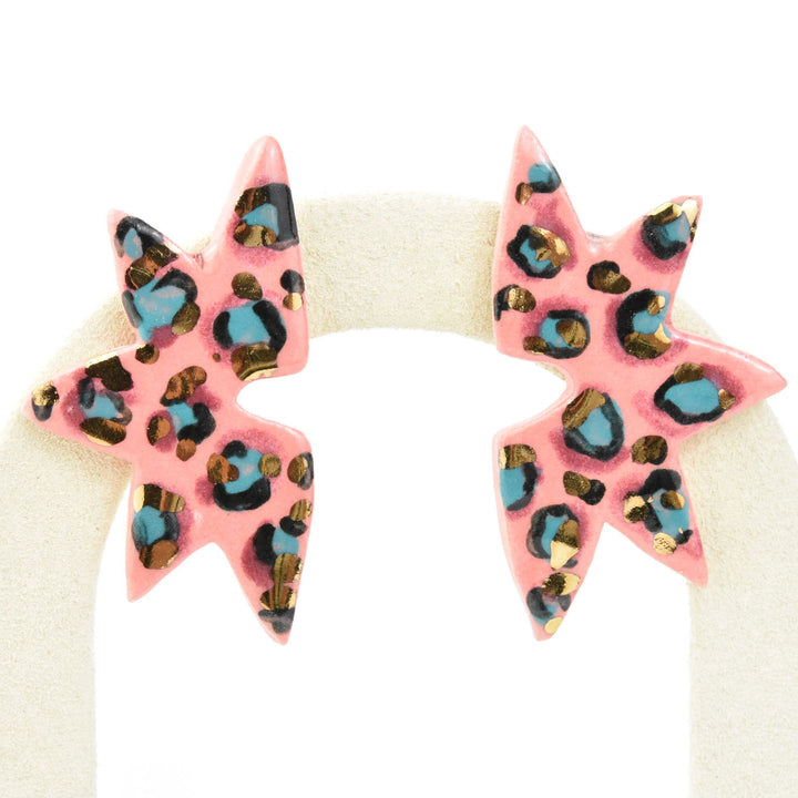 Winged Studs in Pink Leopard - Goldmakers Fine Jewelry