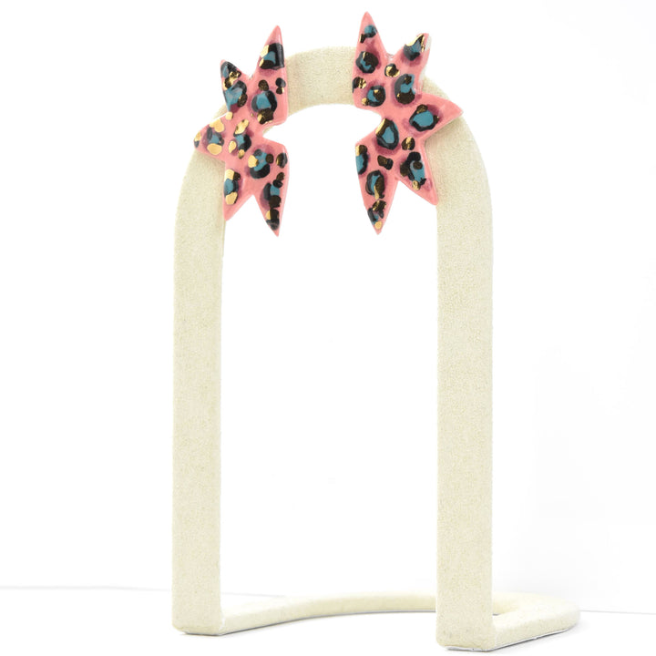 Winged Studs in Pink Leopard - Goldmakers Fine Jewelry