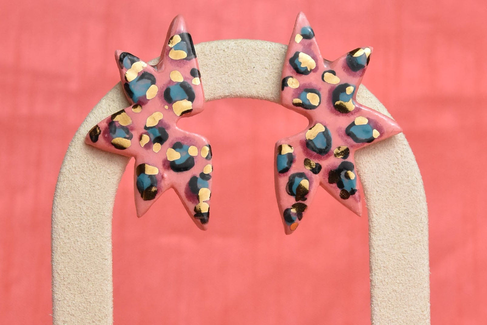 Winged Studs in Pink Leopard - Goldmakers Fine Jewelry