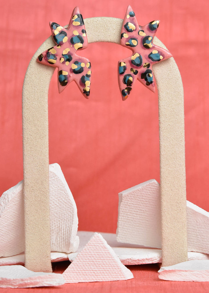 Winged Studs in Pink Leopard - Goldmakers Fine Jewelry