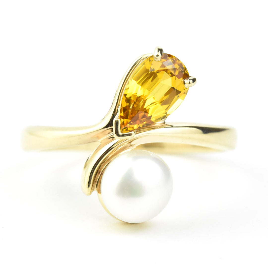 Yellow Sapphire & Pearl Moi et Toi Engagement Ring