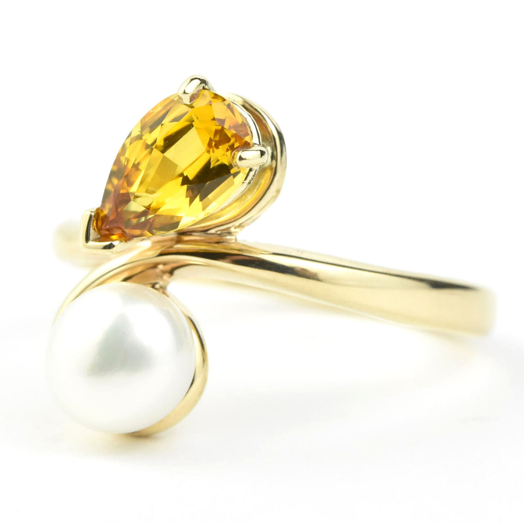 Yellow Sapphire & Pearl Moi et Toi Engagement Ring