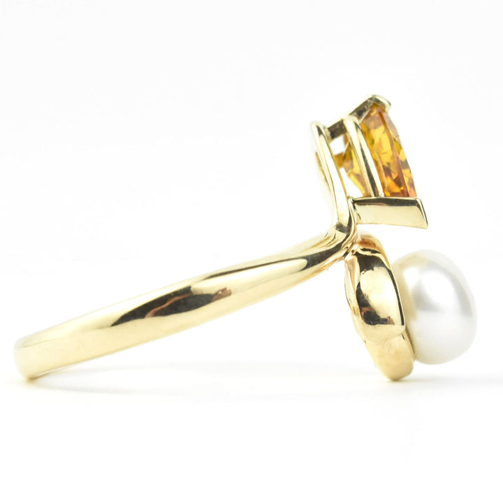 Yellow Sapphire & Pearl Moi et Toi Engagement Ring