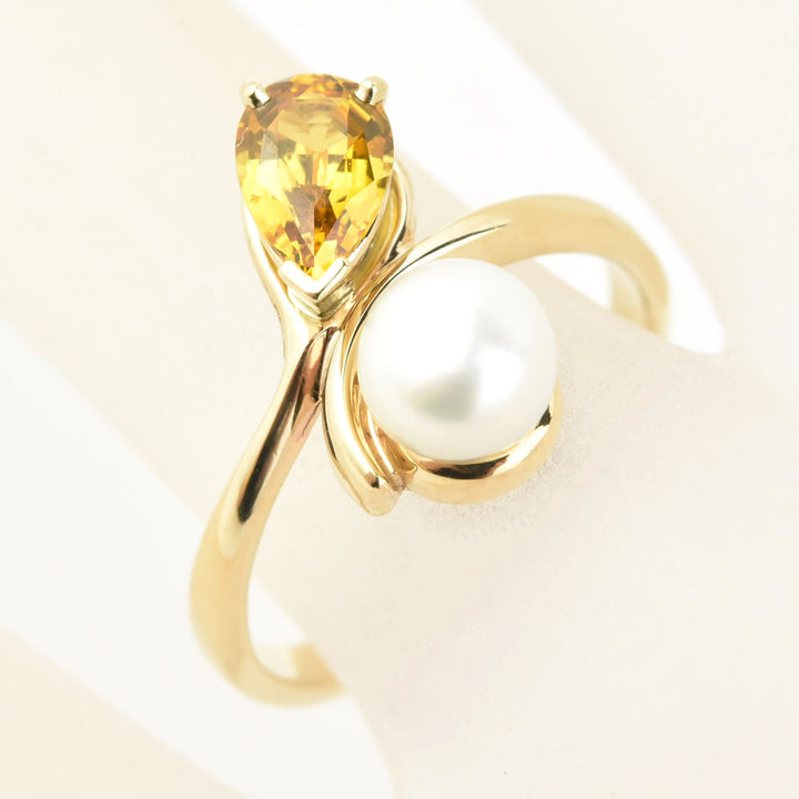 Yellow Sapphire & Pearl Moi et Toi Engagement Ring