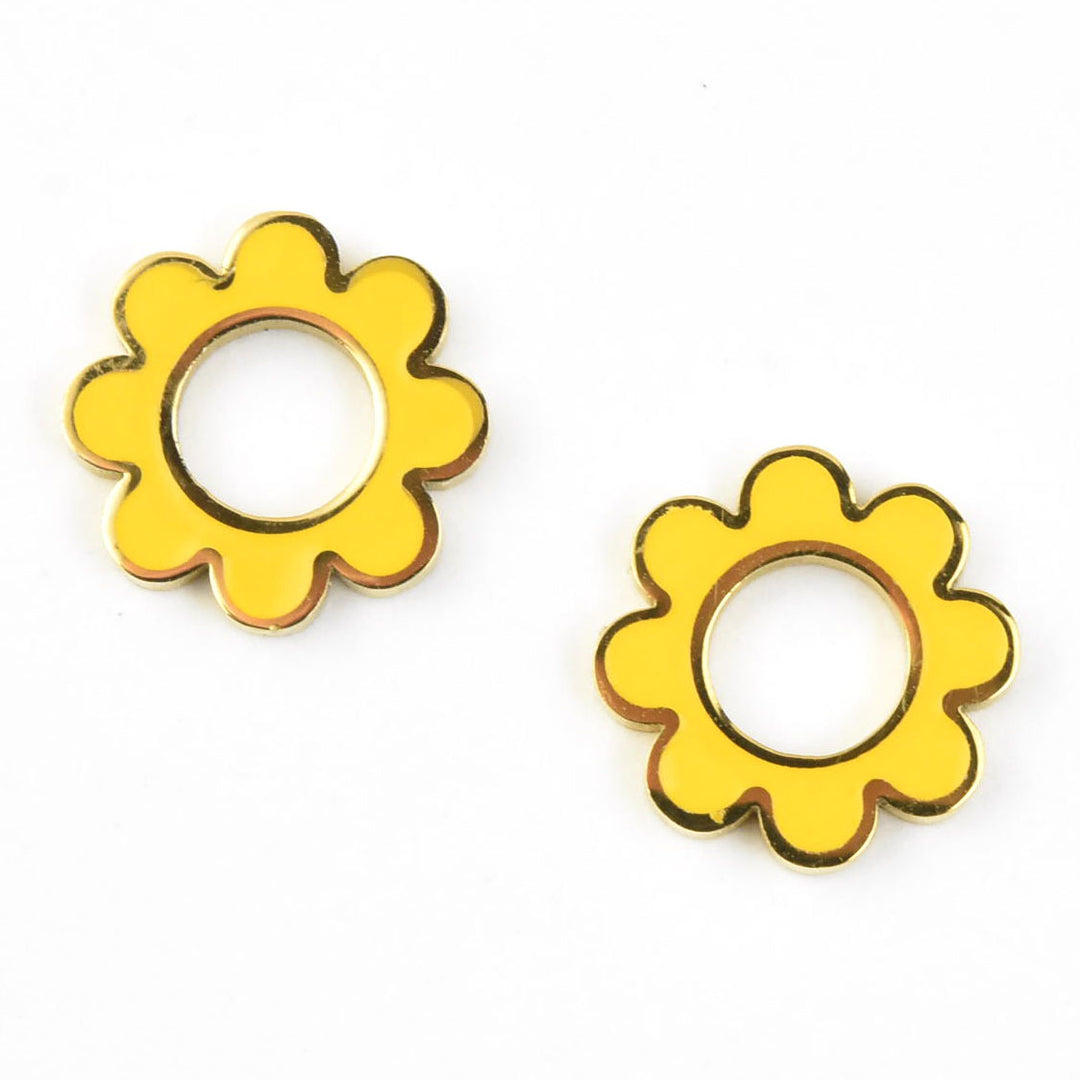 Yellow Flower Huggie Hoop Charms - Goldmakers Fine Jewelry
