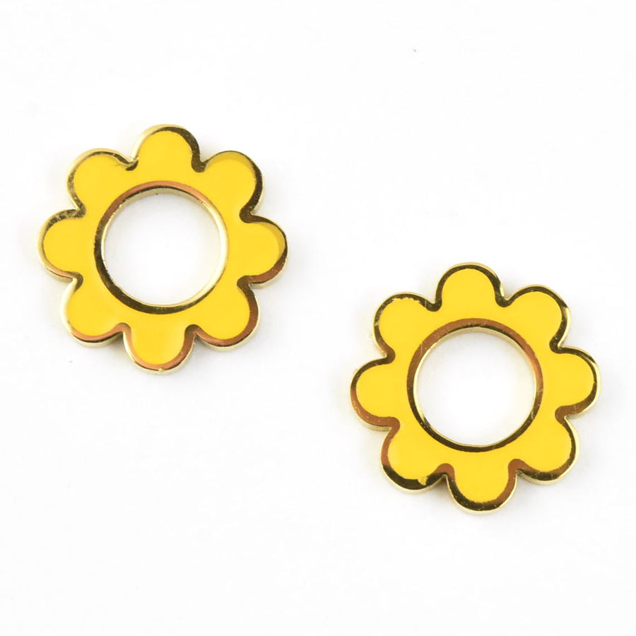 Yellow Flower Huggie Hoop Charms - Goldmakers Fine Jewelry
