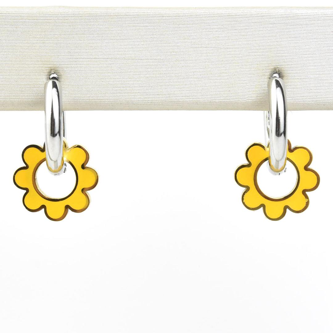Yellow Flower Huggie Hoop Charms - Goldmakers Fine Jewelry