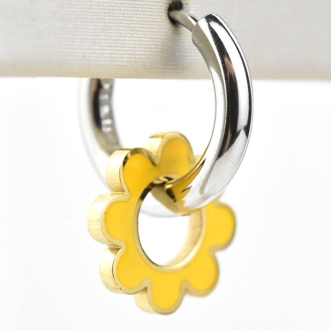 Yellow Flower Huggie Hoop Charms - Goldmakers Fine Jewelry
