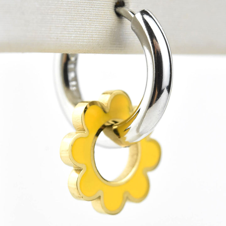 Yellow Flower Huggie Hoop Charms - Goldmakers Fine Jewelry