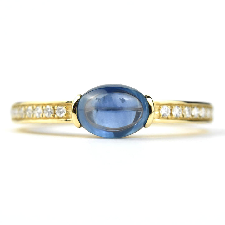 East West Cabochon Sapphire and Diamond Ring - Goldmakers Fine Jewelry
