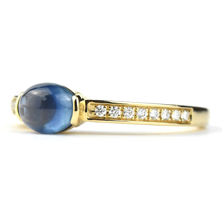 East West Cabochon Sapphire and Diamond Ring - Goldmakers Fine Jewelry