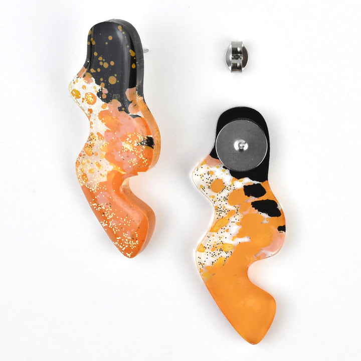 Black and Marigold Painted Squiggle Earrings - Goldmakers Fine Jewelry
