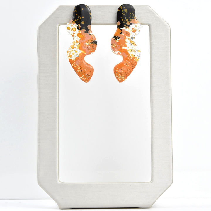 Black and Marigold Painted Squiggle Earrings - Goldmakers Fine Jewelry