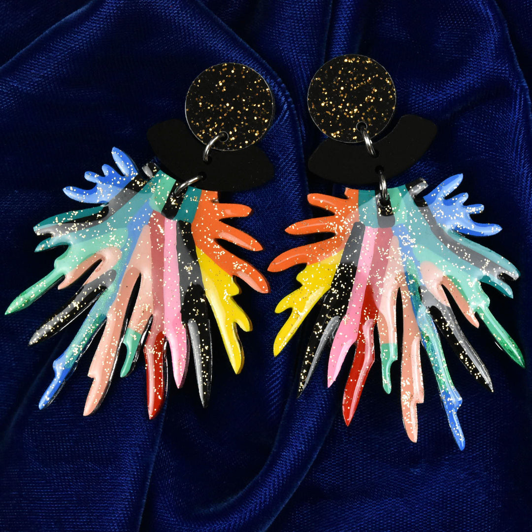 Color Splashed Pom Pom Statement Earrings - Goldmakers Fine Jewelry