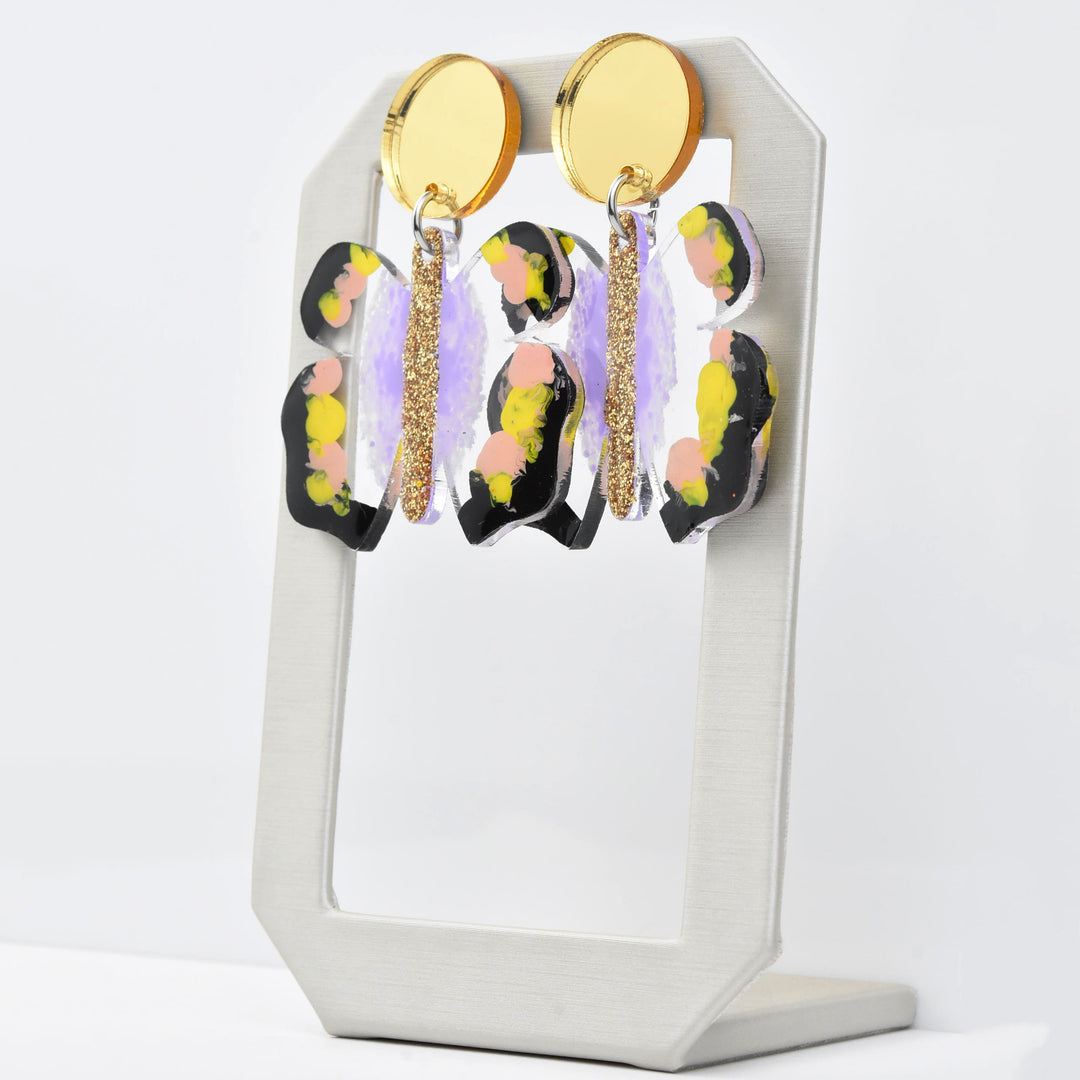Gold Glitter and Lavender Butterfly Earrings - Goldmakers Fine Jewelry
