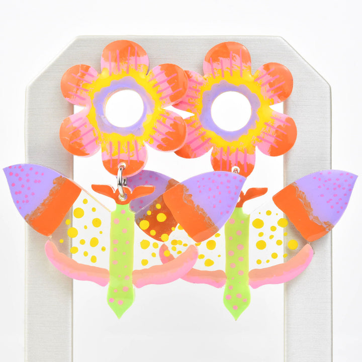 Mod Pastel Butterfly and Flower Earrings - Goldmakers Fine Jewelry