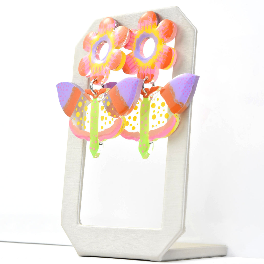 Mod Pastel Butterfly and Flower Earrings - Goldmakers Fine Jewelry