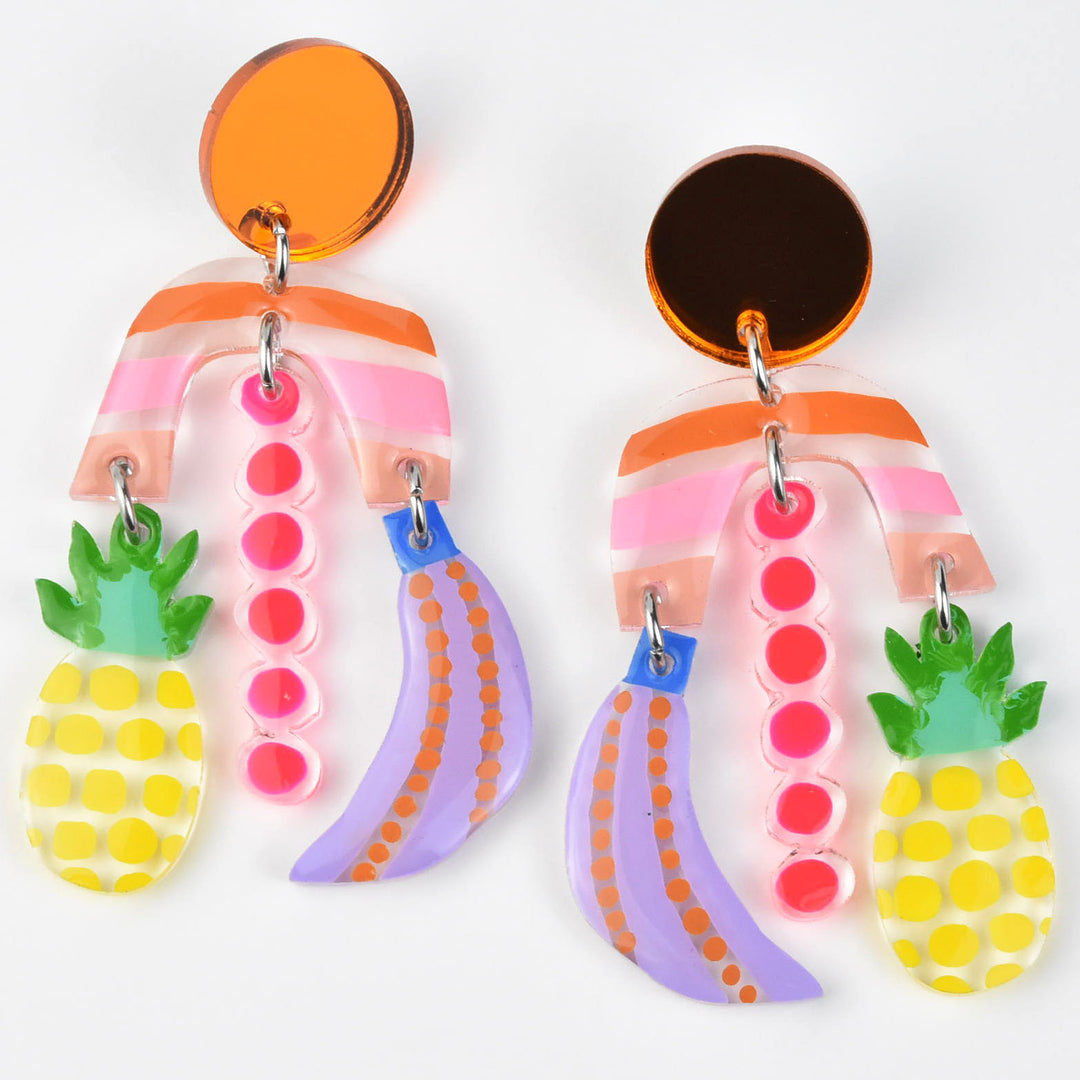 Neon Pineapple and Banana Earrings - Goldmakers Fine Jewelry
