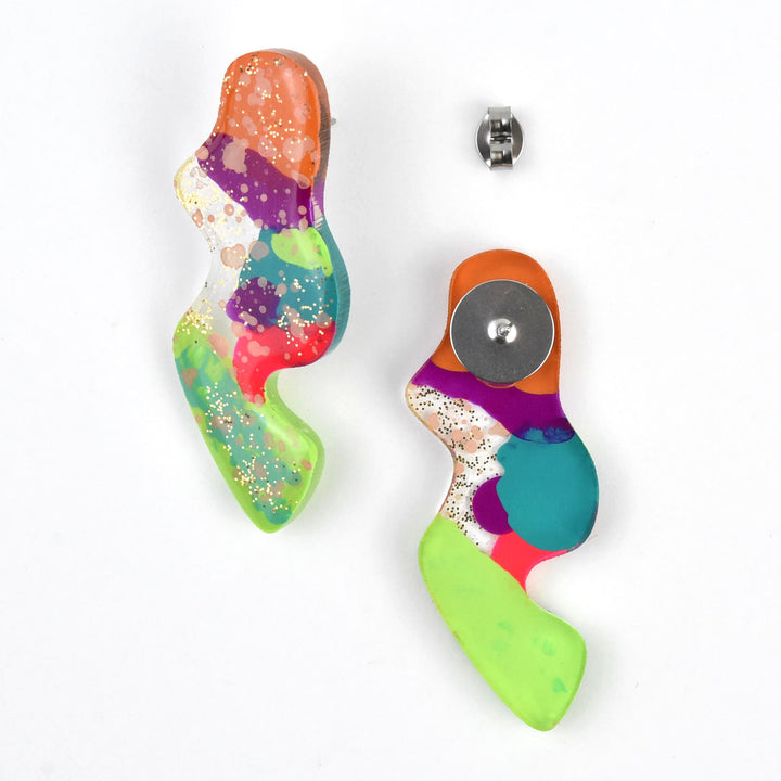 Orange and Green Neon Squiggle Earrings - Goldmakers Fine Jewelry