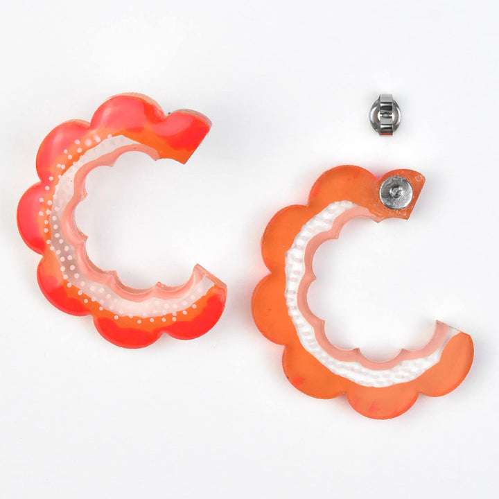 Orange Slice Half Hoop Abstract Earrings - Goldmakers Fine Jewelry