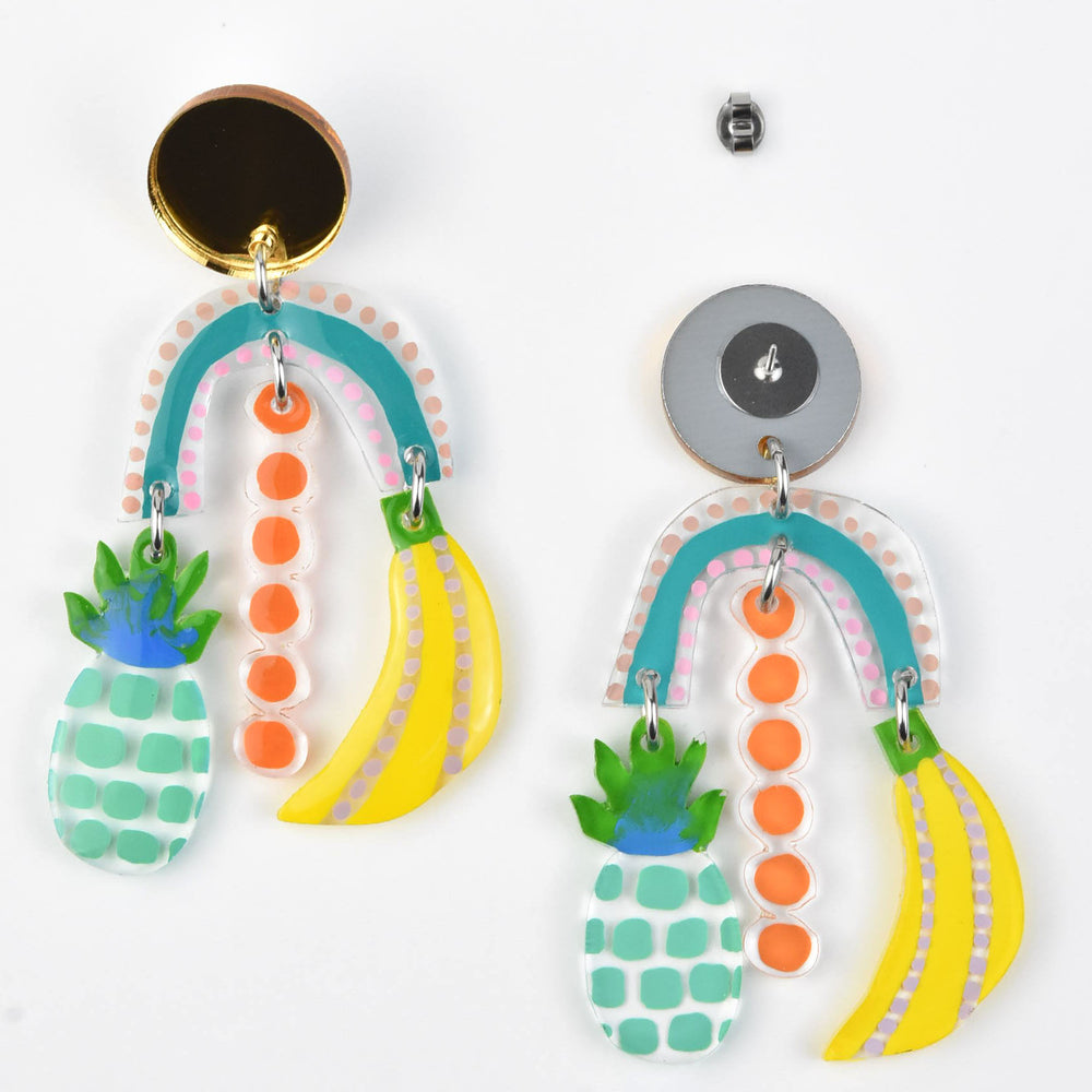 Pastel Pineapple and Banana Earrings - Goldmakers Fine Jewelry