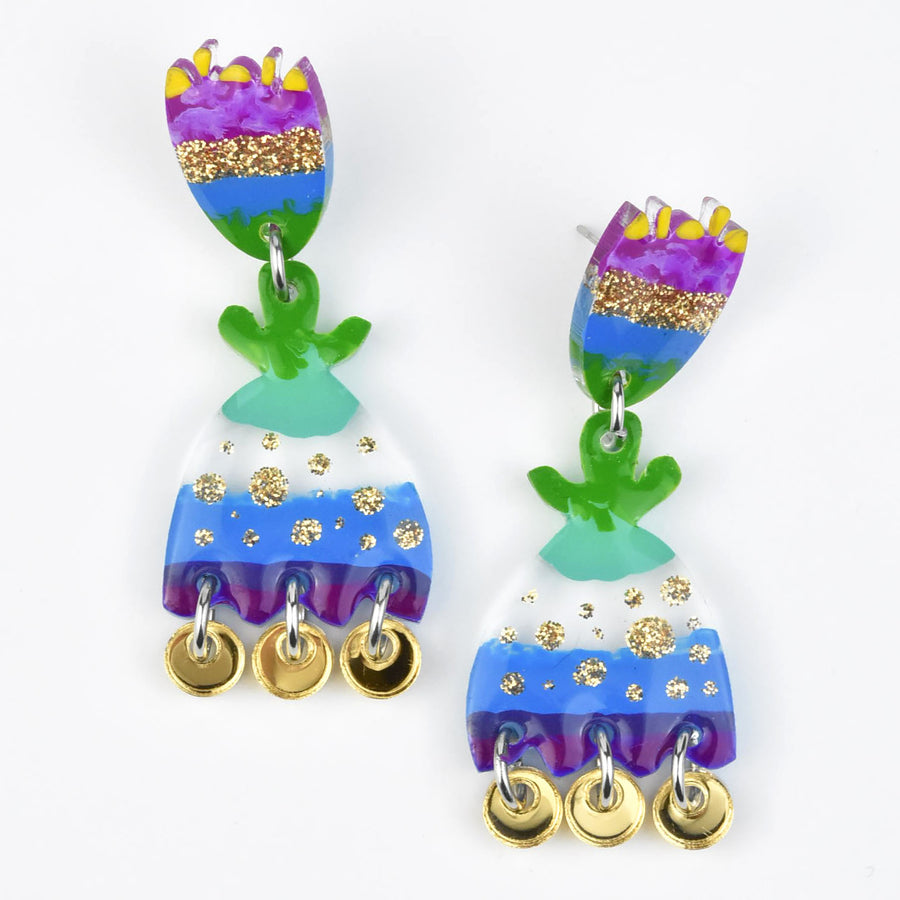 Purple and Blue Acrylic Tulip Earrings - Goldmakers Fine Jewelry